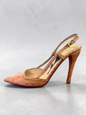 PRADA Crocodile Embossed Slingback Heels 37.5